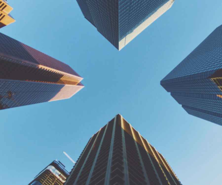 City building and blue sky